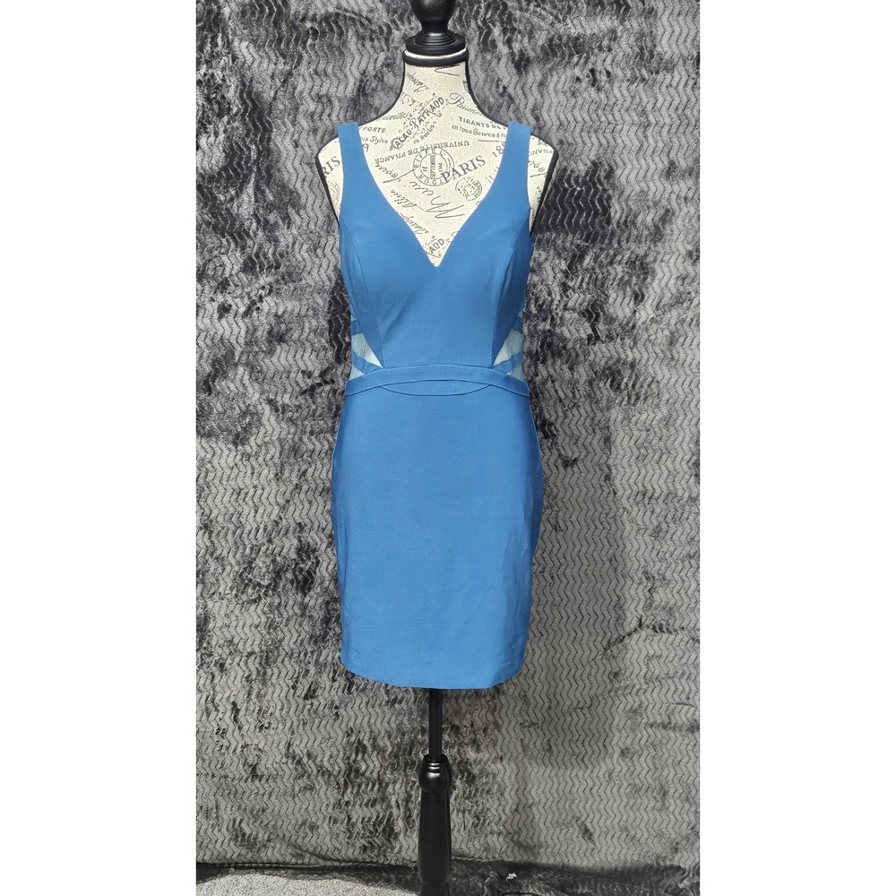 Alyce Paris Jersey Cocktail Dress 6 Blue Bodycon Sheer Cutout Hoco‎ Prom Formal